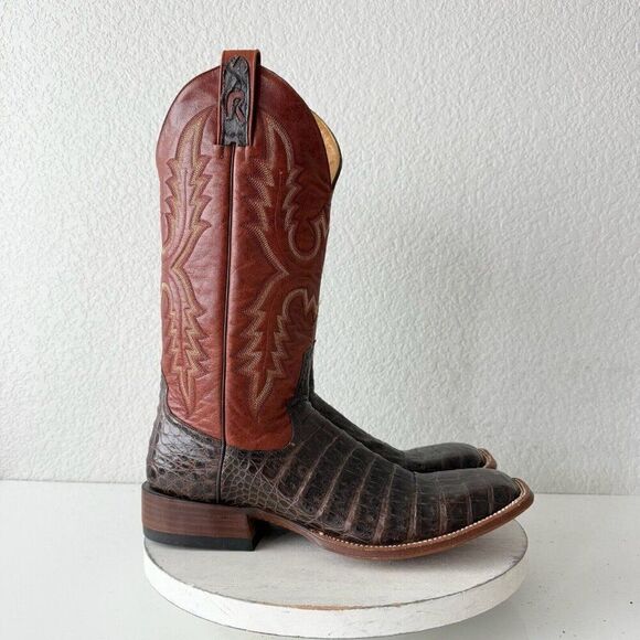 Rod Patrick Mens Cowboy Boots 12.5 AA Brown Caiman Leather Western Square Toe - Picture 2 of 13